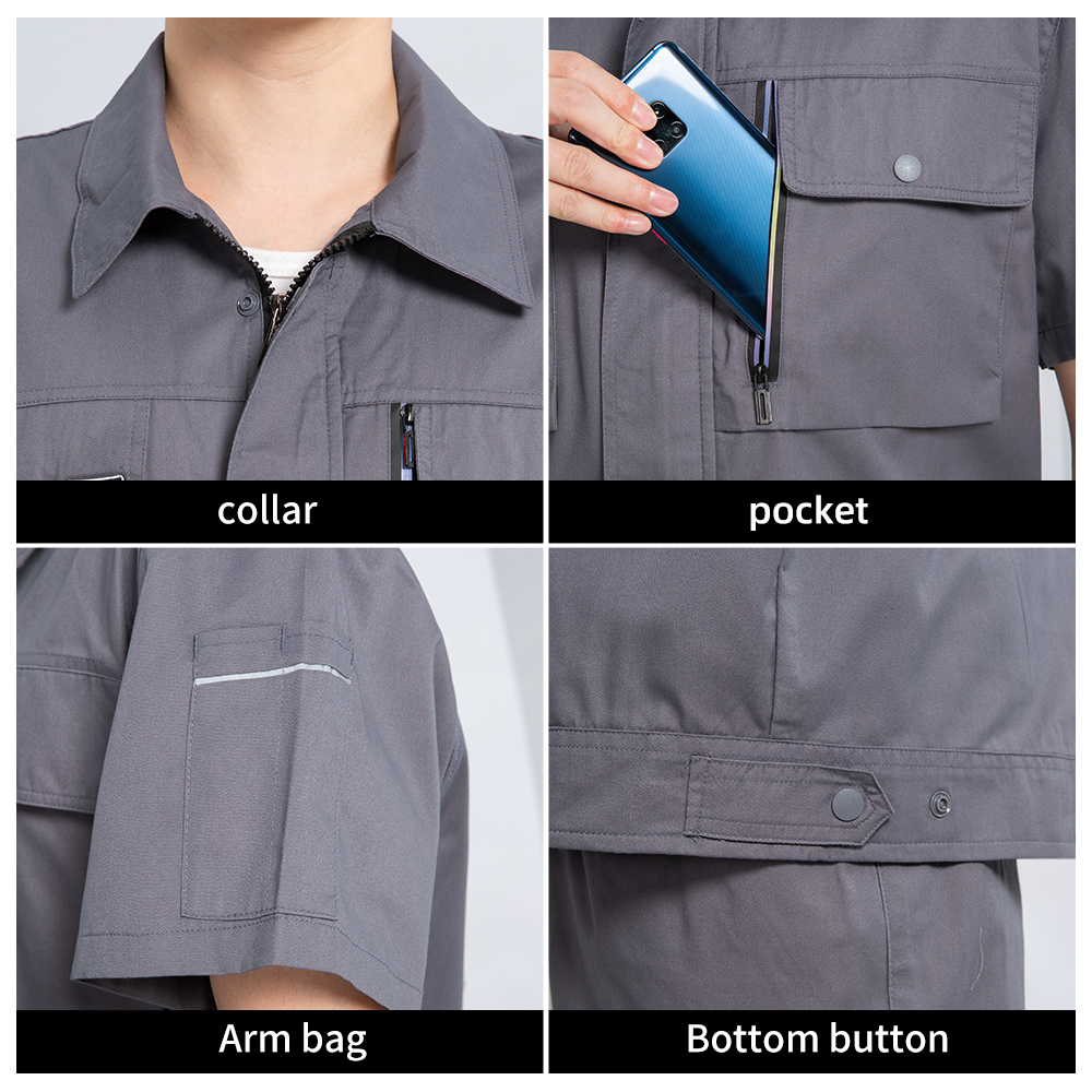 Comfortable short-sleeved workwear set jacket details