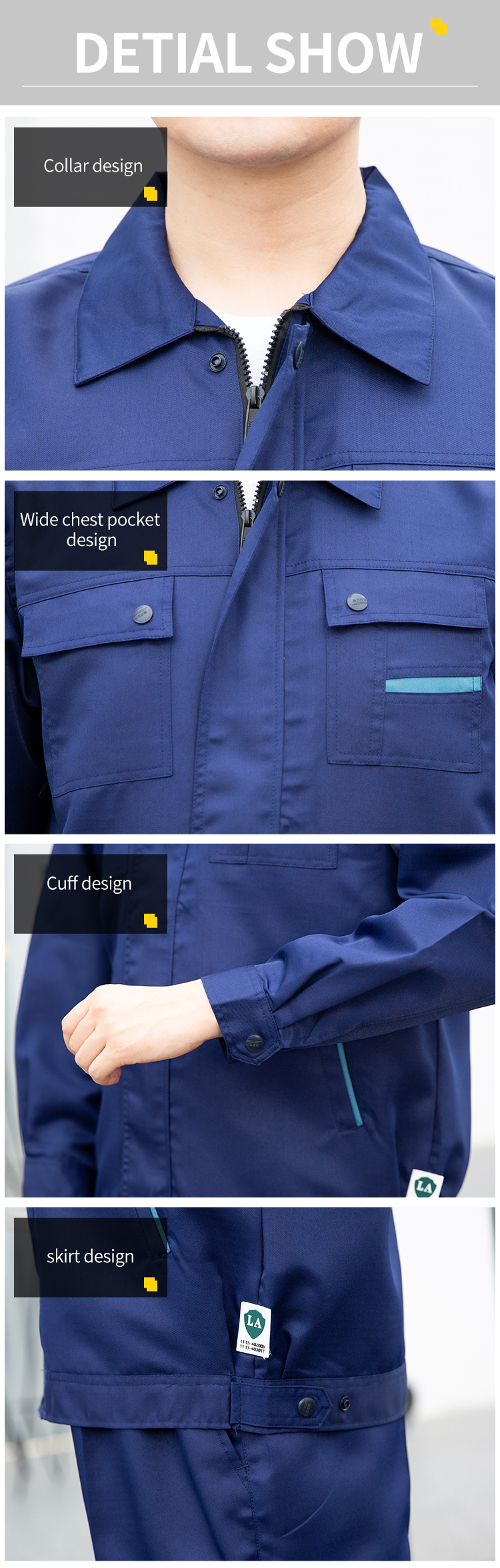 Craftsmanship details of acid, alkali, and anti-static protective clothing