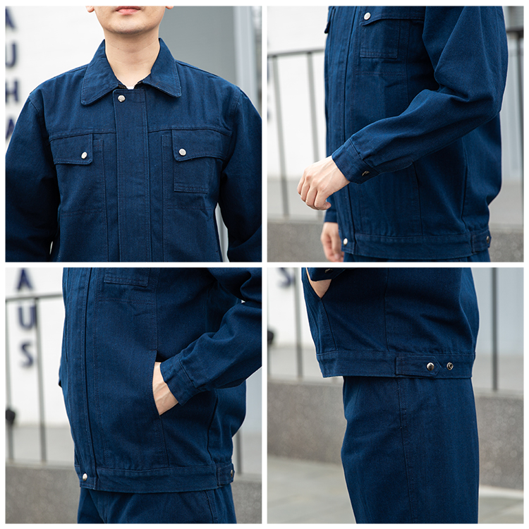 Detail display of denim welding workwear