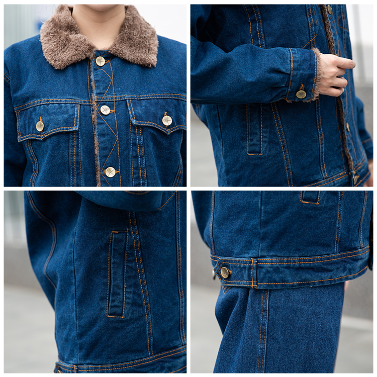 Details of fleece denim workwear