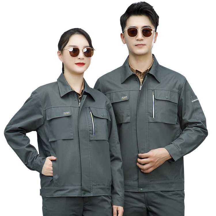 Durable and comfortable work clothes, jacket and pants set, military green front three-dimensional view