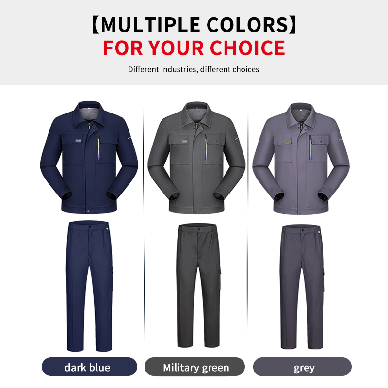 Durable and comfortable work clothes, jacket and pants set, military green, dark blue, gray three-dimensional effect display picture