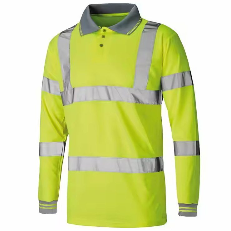 Hi Vis safety T-shirt long sleeved reflective shirt fluorescent yellow