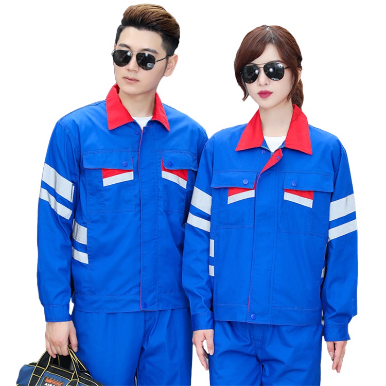 High visibility workwear, jacket, pants set, blue front three-dimensional view