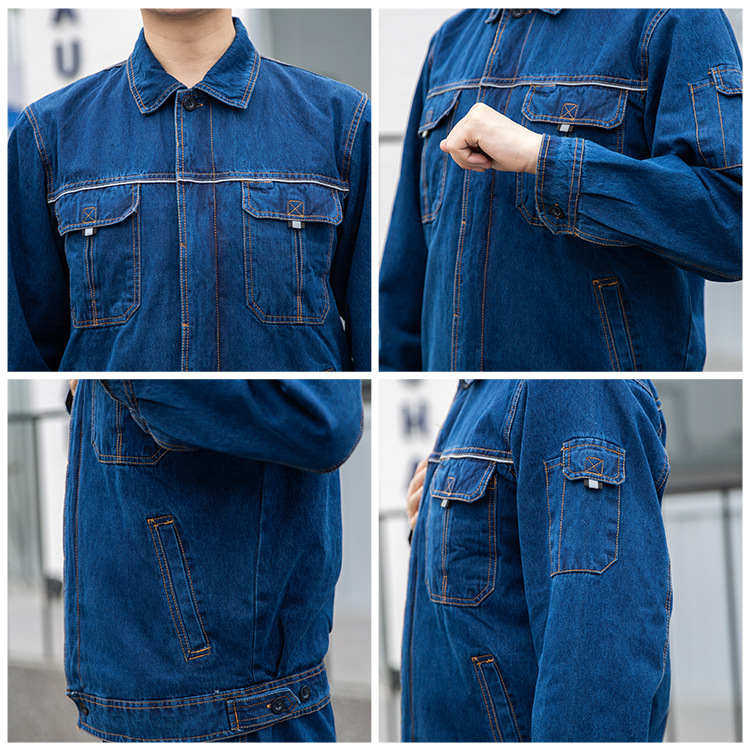 High visibility denim workwear wholesale customization details