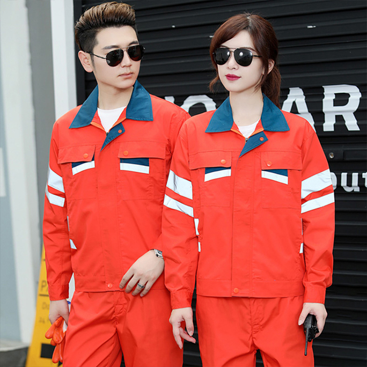 High visibility workwear, jacket, pants set, orange front three-dimensional display