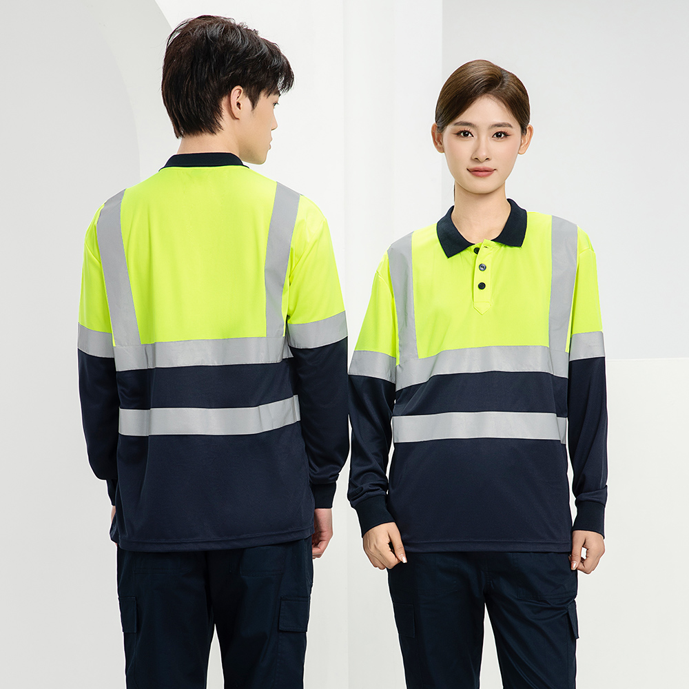 High visibility reflective polo shirt fluorescent blue front