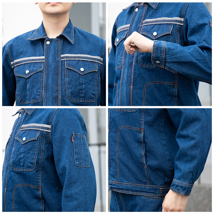 Highly visible denim workwear stitching details