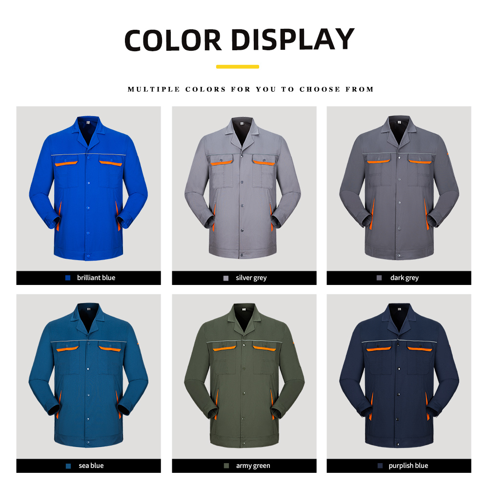 6 colors of long sleeved industrial construction workwear display