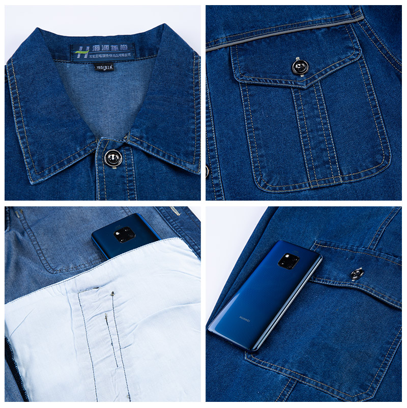 Mens denim jacket workwear details