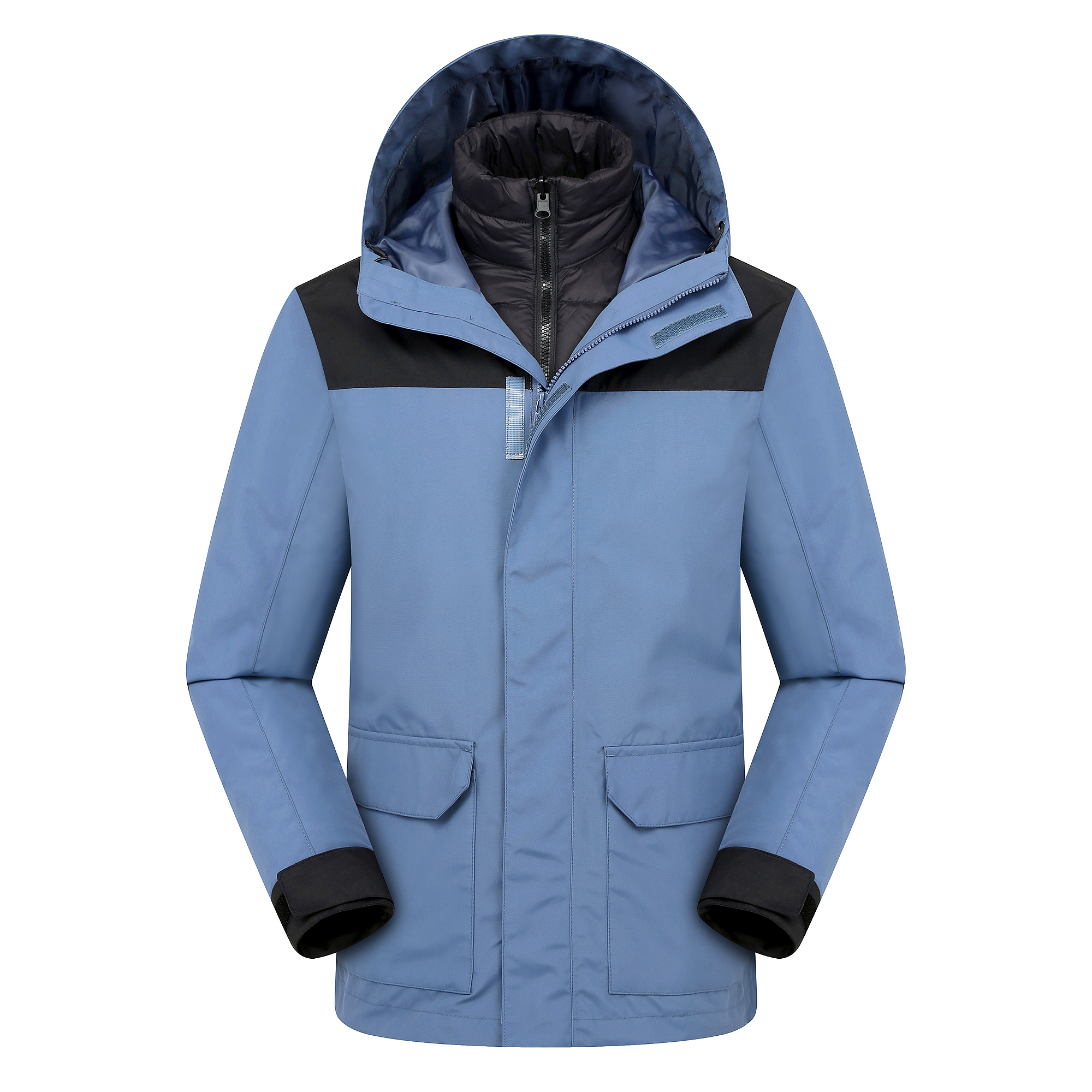 Mist blue outdoor assault jacket three in one down jacket