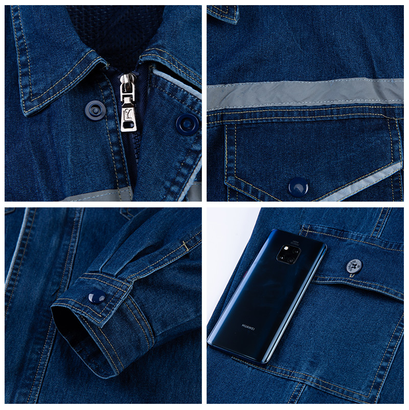 Outdoor high visibility denim workwear details