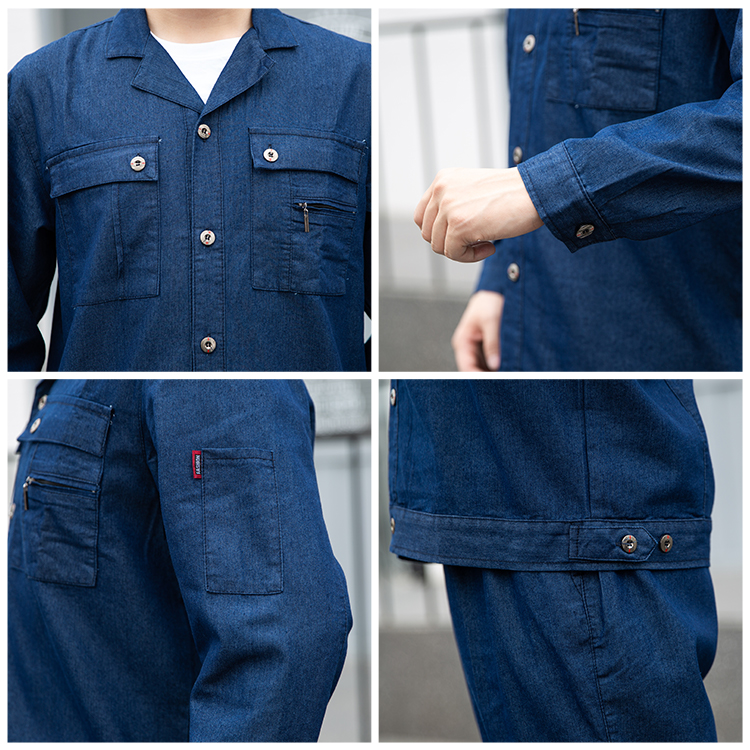 Wear resistant long sleeved denim workwear details